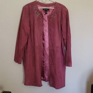 Denim&Co Pink Washable Suede Jacket With Embroidery Size 2X